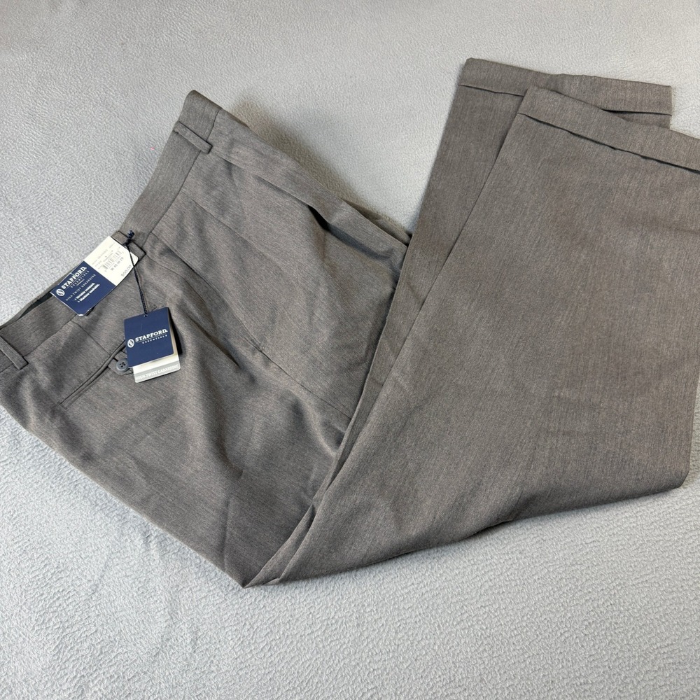 Stafford Mens 40x29 Charcoal Grey High Twist Gabardine Dress Pants NWT